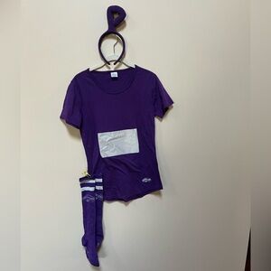 Women’s S Purple Teletubbies Tinky Winky Cosplay Costume with Headband & Socks